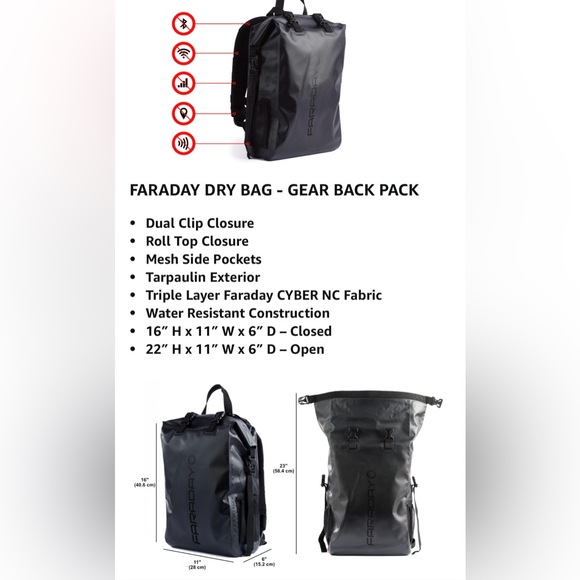 Waterproof Faraday Dry Bag - 17L Backpack - Picture 12 of 14